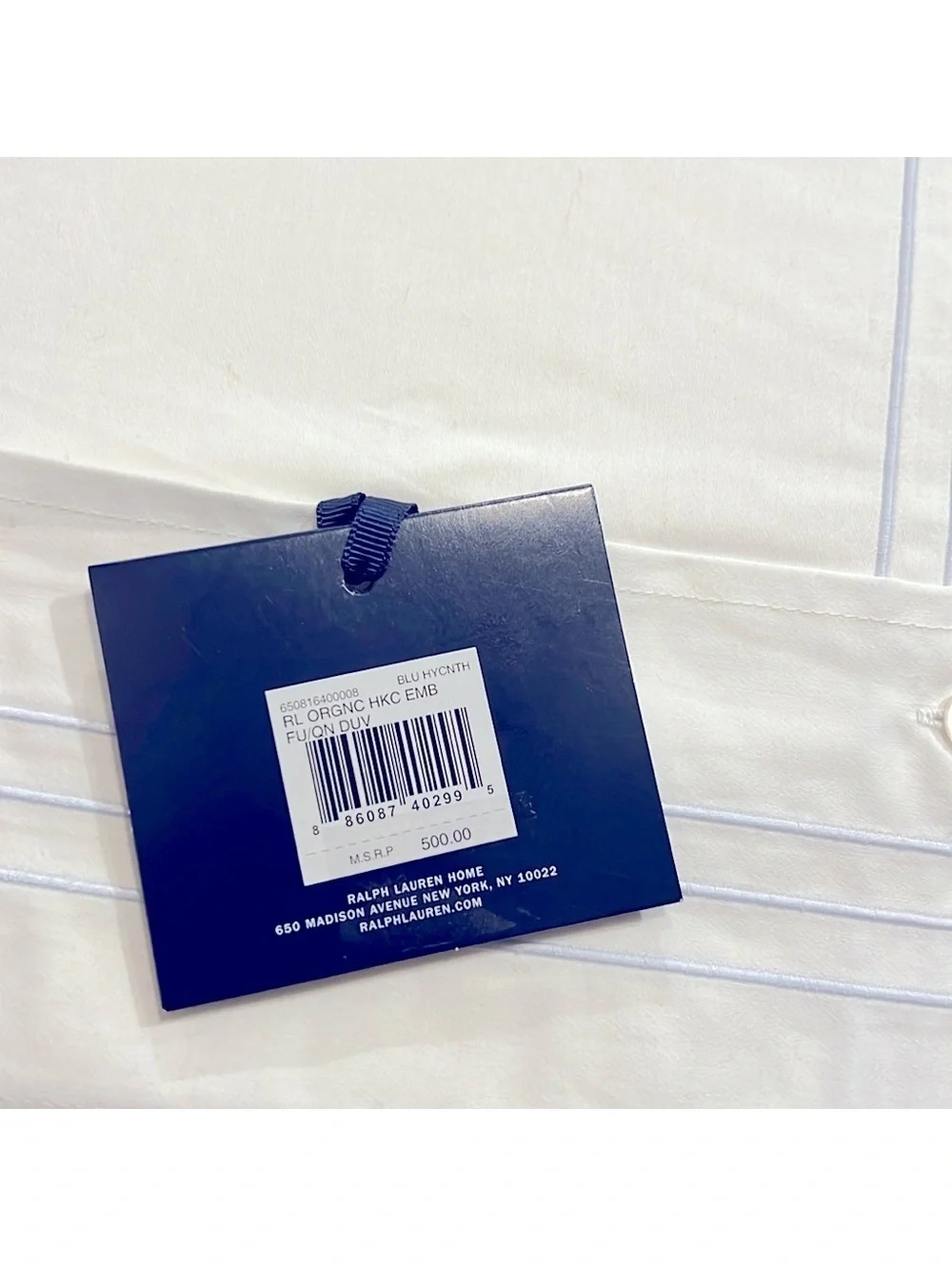 Ralph Lauren Organic Handkerchief Duvet Cover, Queen, White/Blue New w/Tag $500